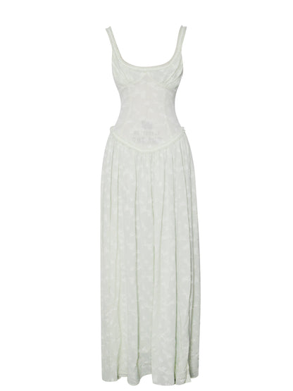 Ulissa Square Neck Jacquard Textured High Slit Maxi Dress