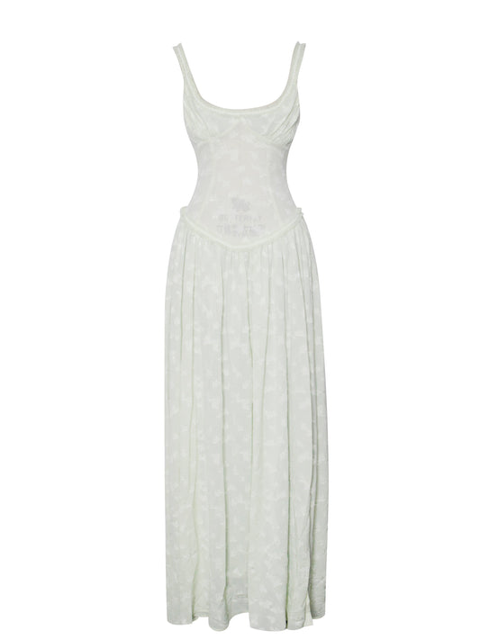 Ulissa Square Neck Jacquard Textured High Slit Maxi Dress