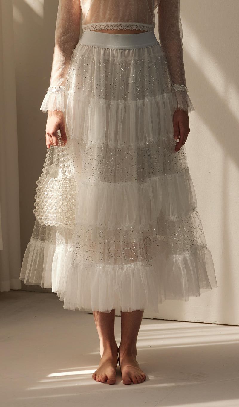 Lace Pleated Panel Skirt