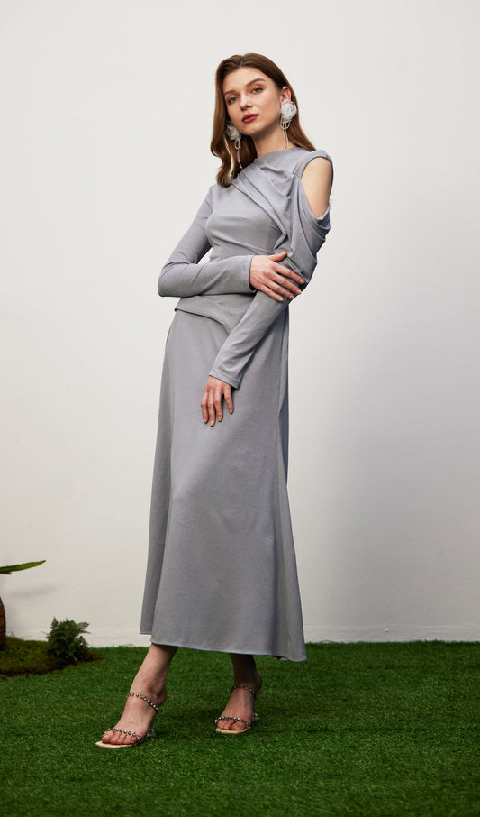Solid Fitted Draped Maxi Dress