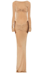 Slim Fit Plain Pleated Maxi Dress