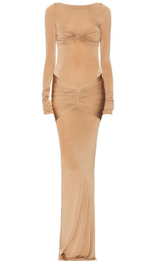 Slim Fit Plain Pleated Maxi Dress