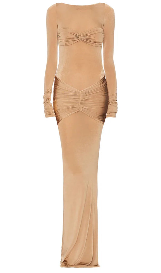 Slim Fit Plain Pleated Maxi Dress