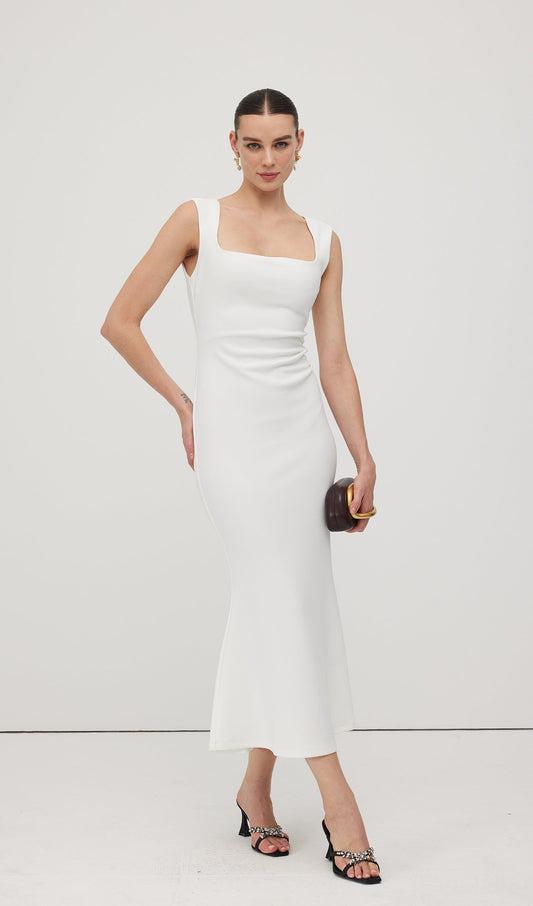 Square Neck Crepe Midi Dress