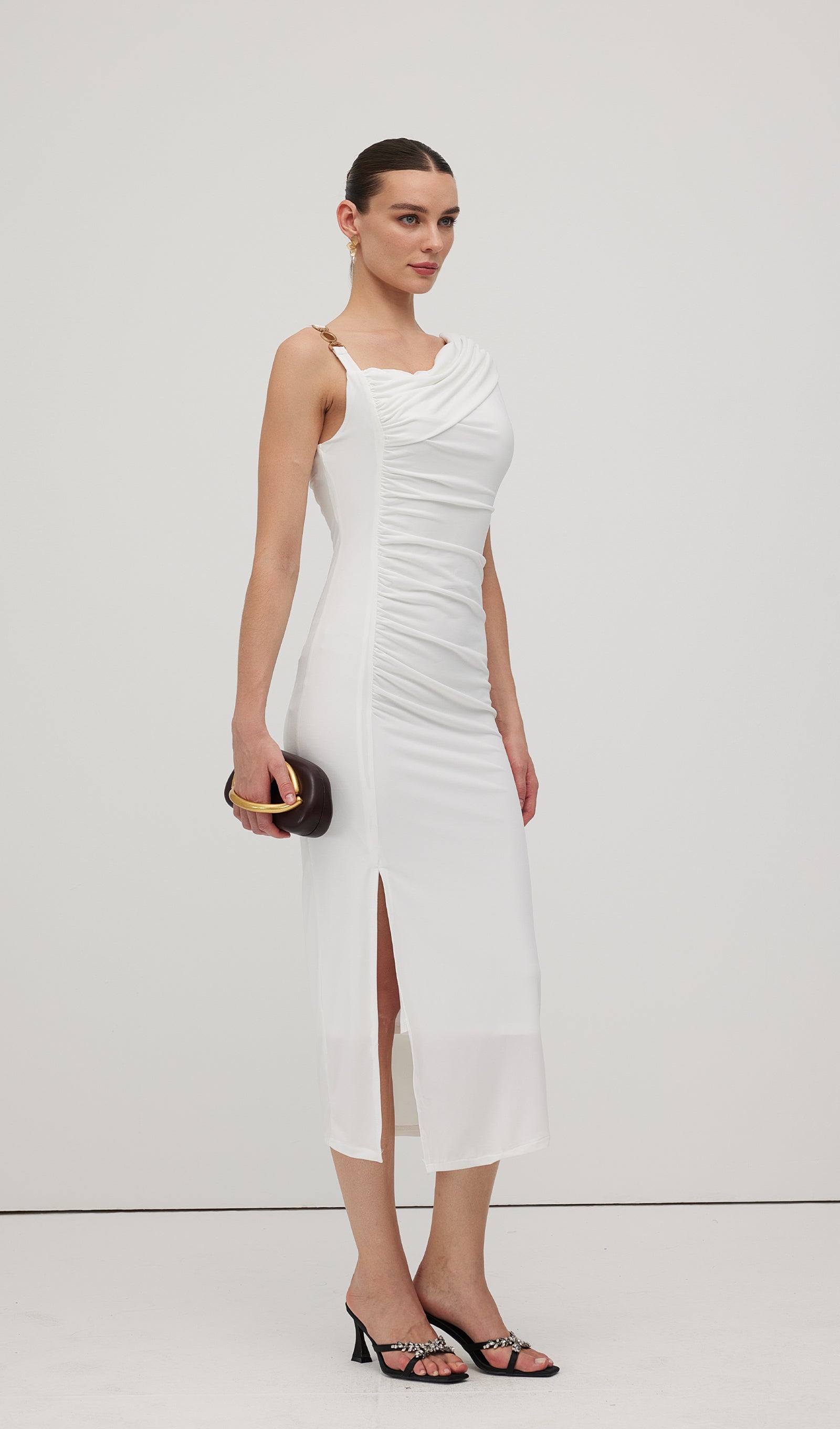 Asymmetric Metallic  Sleeveless Midi Dress