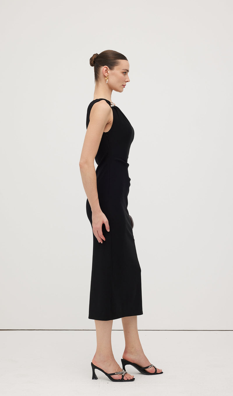 Asymmetric Metallic Midi Dress