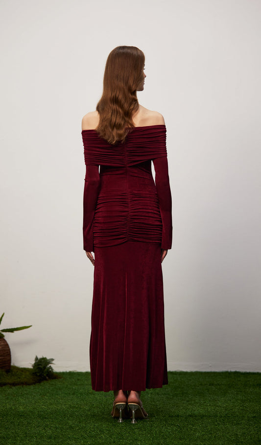 Jersey Draped Off-shoulder Maxi Dress