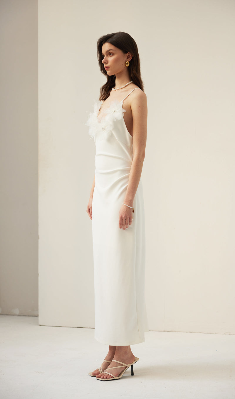 Feather Trim Slip Midi Dress
