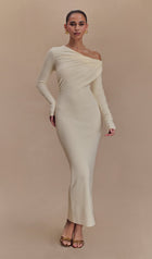 Draped Twist Knit Midi Dress