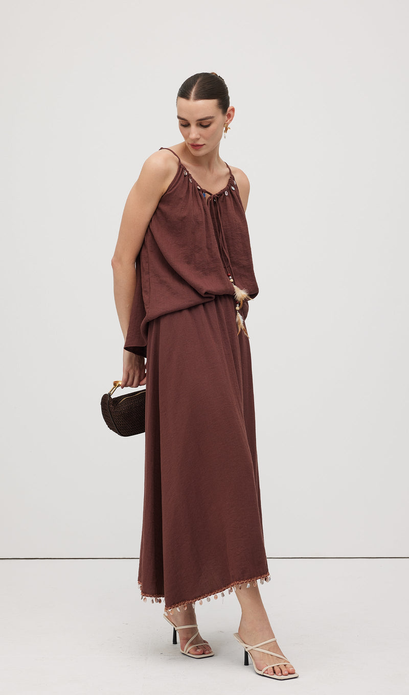 Cotton And Linen Lace Up Midi Skirt Sets