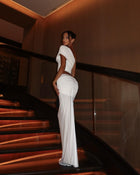 Asymmetric Off-Shoulder Sleeveless Cropped Top with Ruched Bodycon Back-Slit Skirt Two-Piece Set