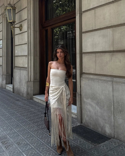 Wrap Style Macramé Fringe Skirt