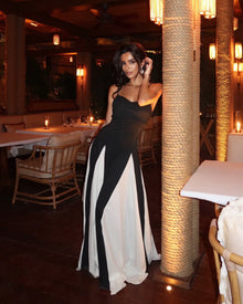 Black and White Pleated Chiffon Maxi Dress