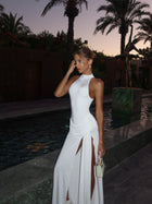 High-Neck Sleeveless High-Slit Dress