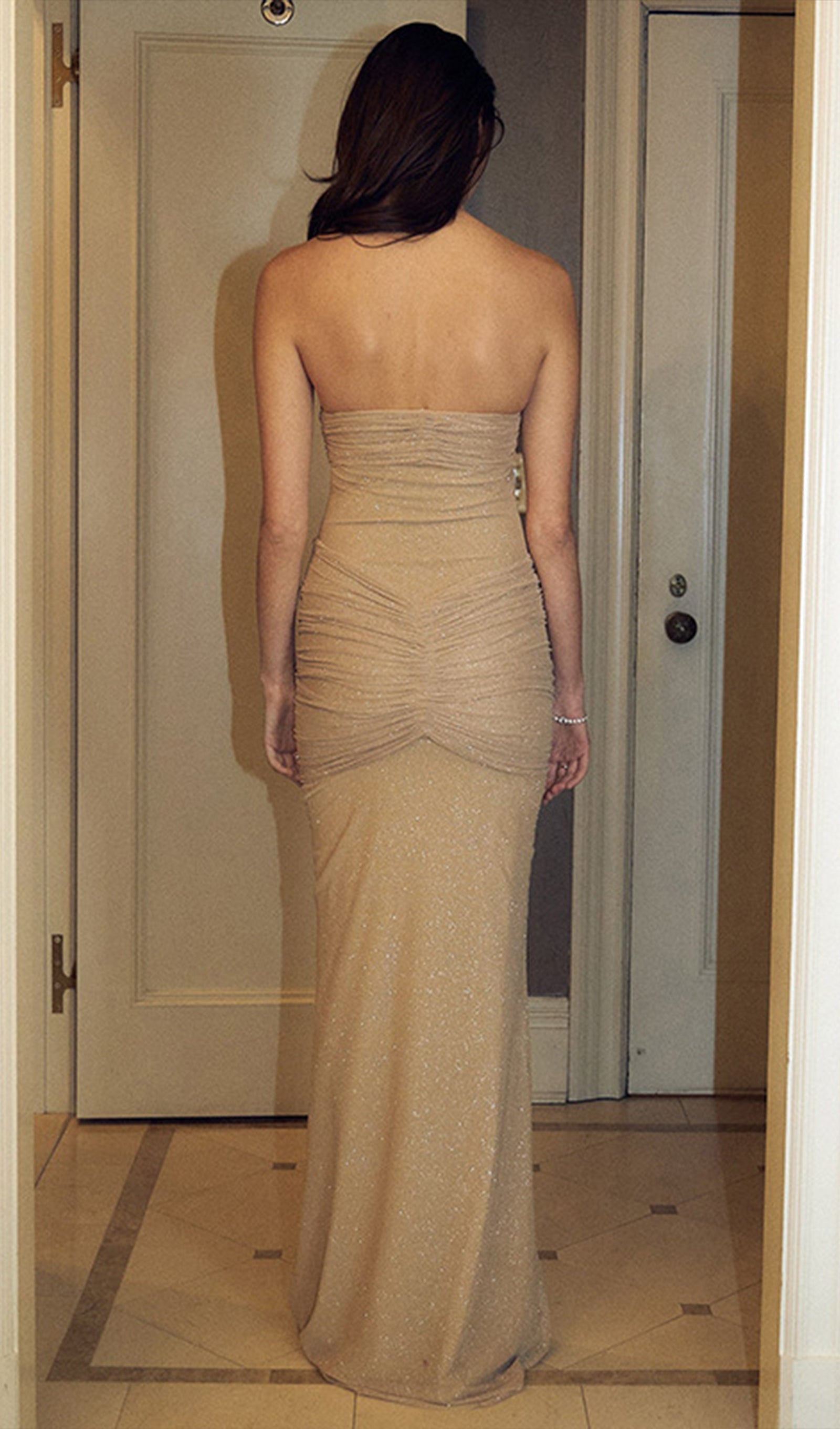 Starlite Off-Shoulder See-Through Maxi Dress