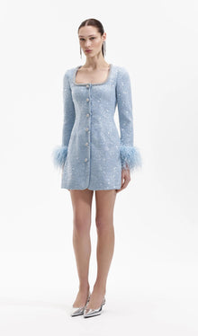 Sequin Boucle Feather Mini Dress