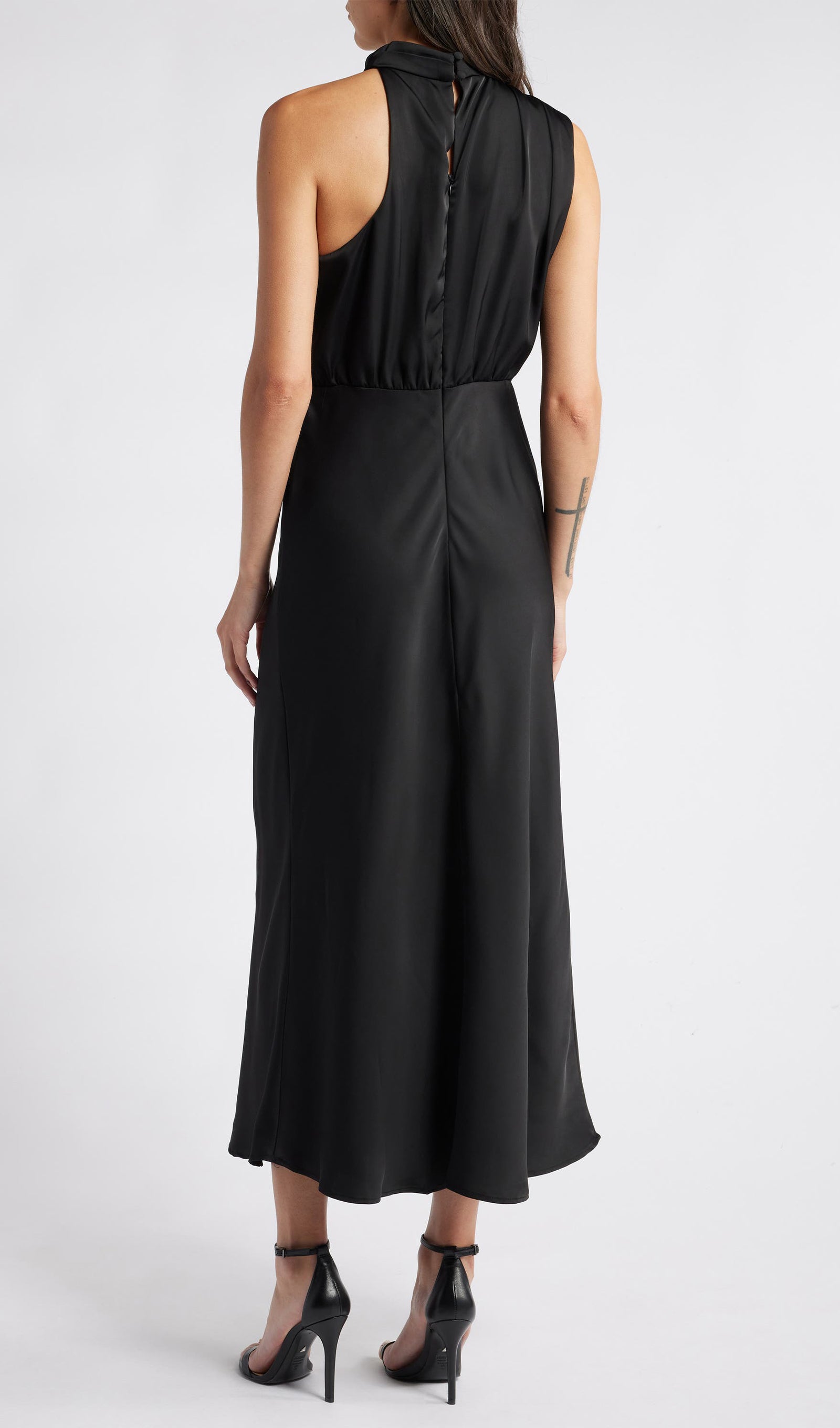 Asymmetric Satin Midi Dress Black