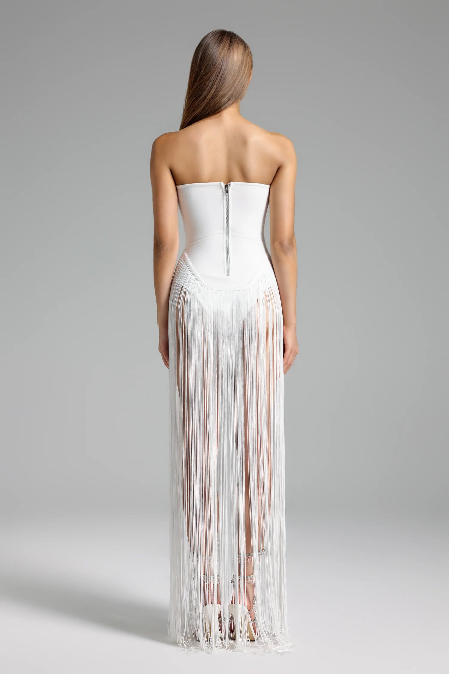 Strapless Bandage Fringe Panel Dress