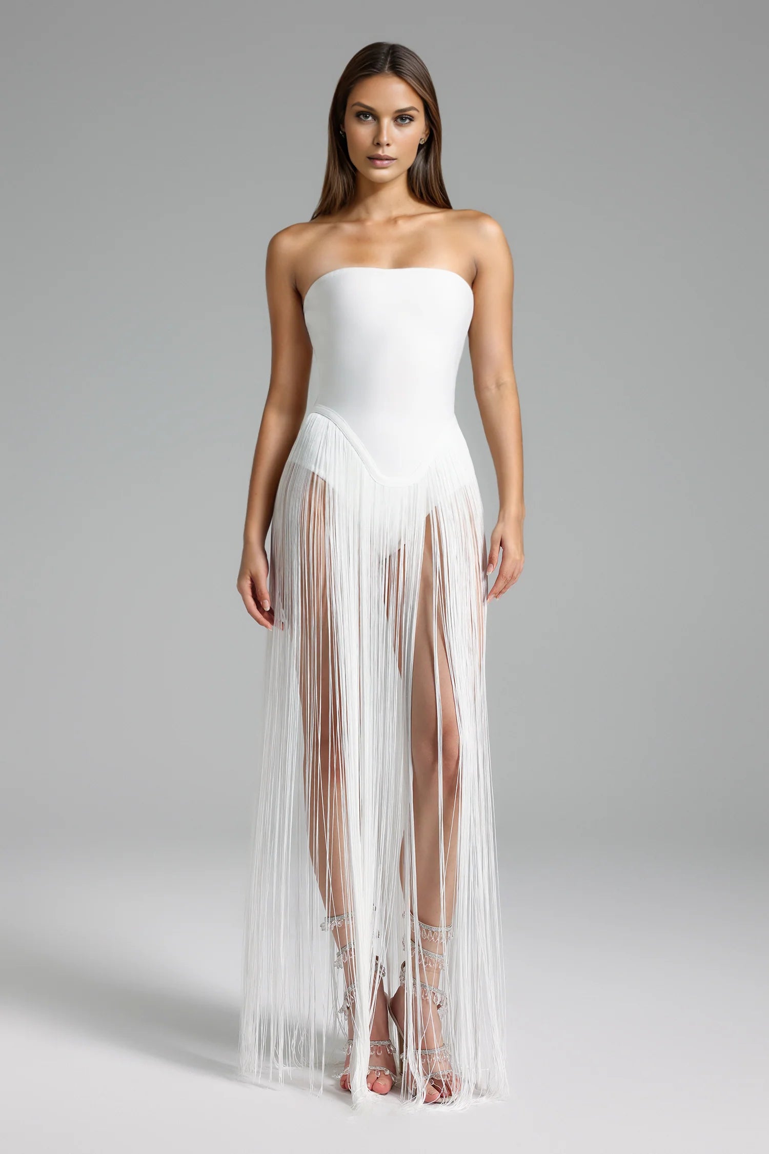Strapless Bandage Fringe Panel Dress