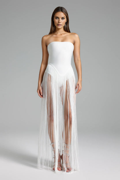 Strapless Bandage Fringe Panel Dress