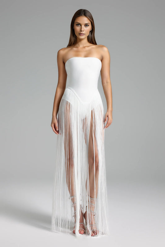 Strapless Bandage Fringe Panel Dress