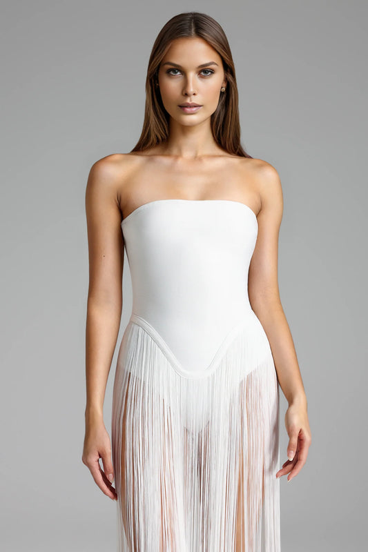 Strapless Bandage Fringe Panel Dress