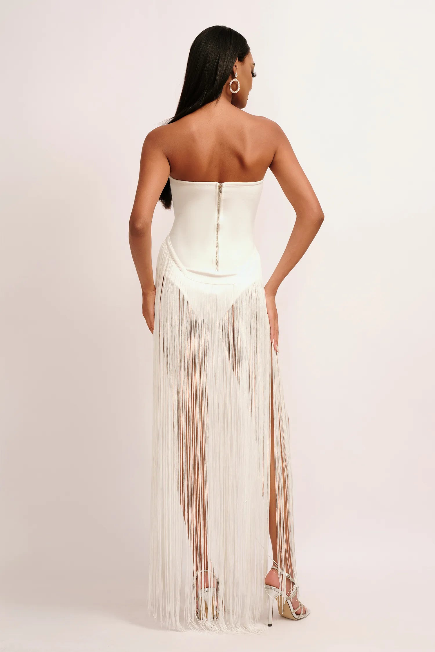 Strapless Bandage Fringe Panel Dress