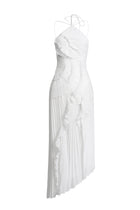Double Tie Design Halter Spaghetti Strap  Ruched Asymmetrical Hem Dress