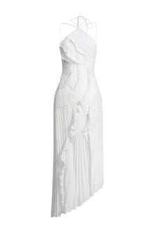Double Tie Design Halter Spaghetti Strap  Ruched Asymmetrical Hem Dress