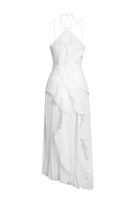 Double Tie Design Halter Spaghetti Strap  Ruched Asymmetrical Hem Dress
