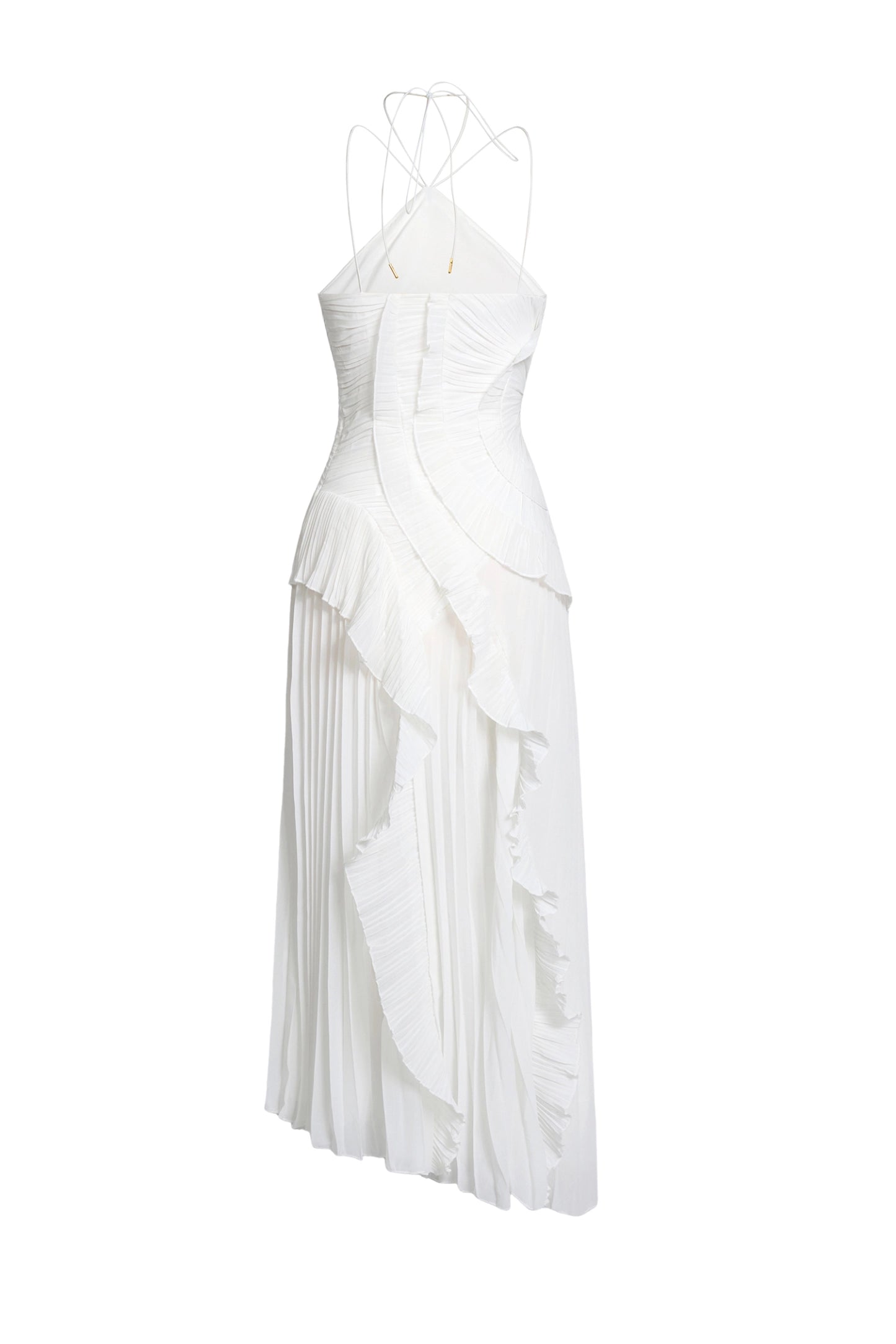 Double Tie Design Halter Spaghetti Strap  Ruched Asymmetrical Hem Dress