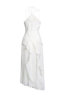 Double Tie Design Halter Spaghetti Strap  Ruched Asymmetrical Hem Dress