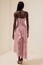 Double Tie Design Halter Spaghetti Strap  Ruched Asymmetrical Hem Dress