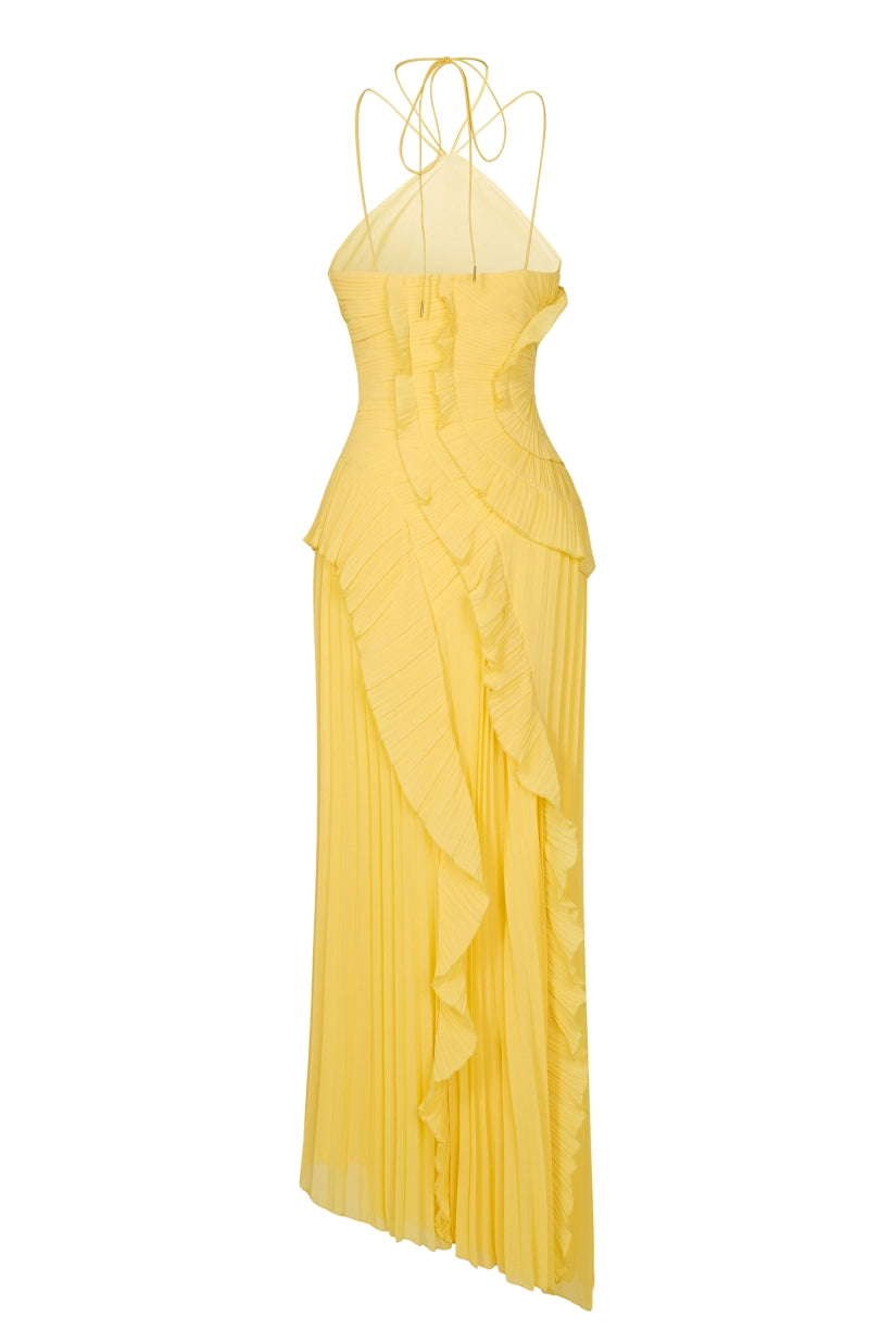 Double Tie Design Halter Spaghetti Strap  Ruched Asymmetrical Hem Dress