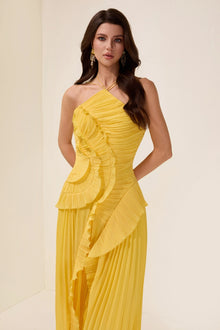 Double Tie Design Halter Spaghetti Strap  Ruched Asymmetrical Hem Dress