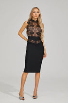 Lace Splicing Mid-High Crew-Neck Sleeveless Bodycon Dress