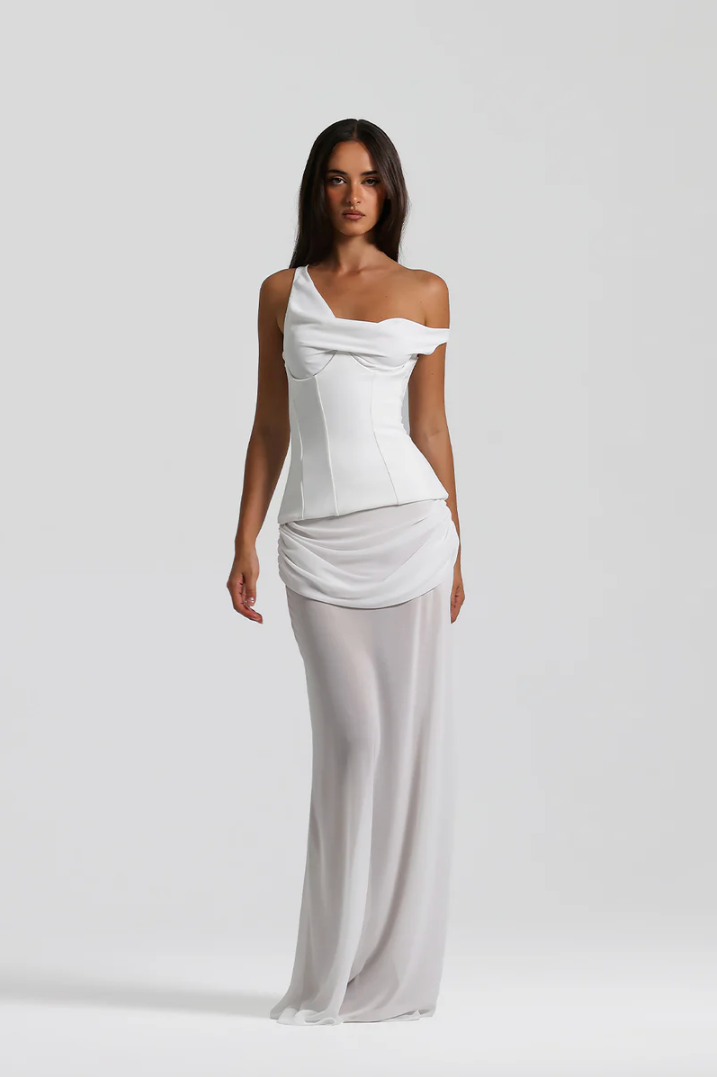 Corset-Style Chiffon Dress Two-Piece White Set