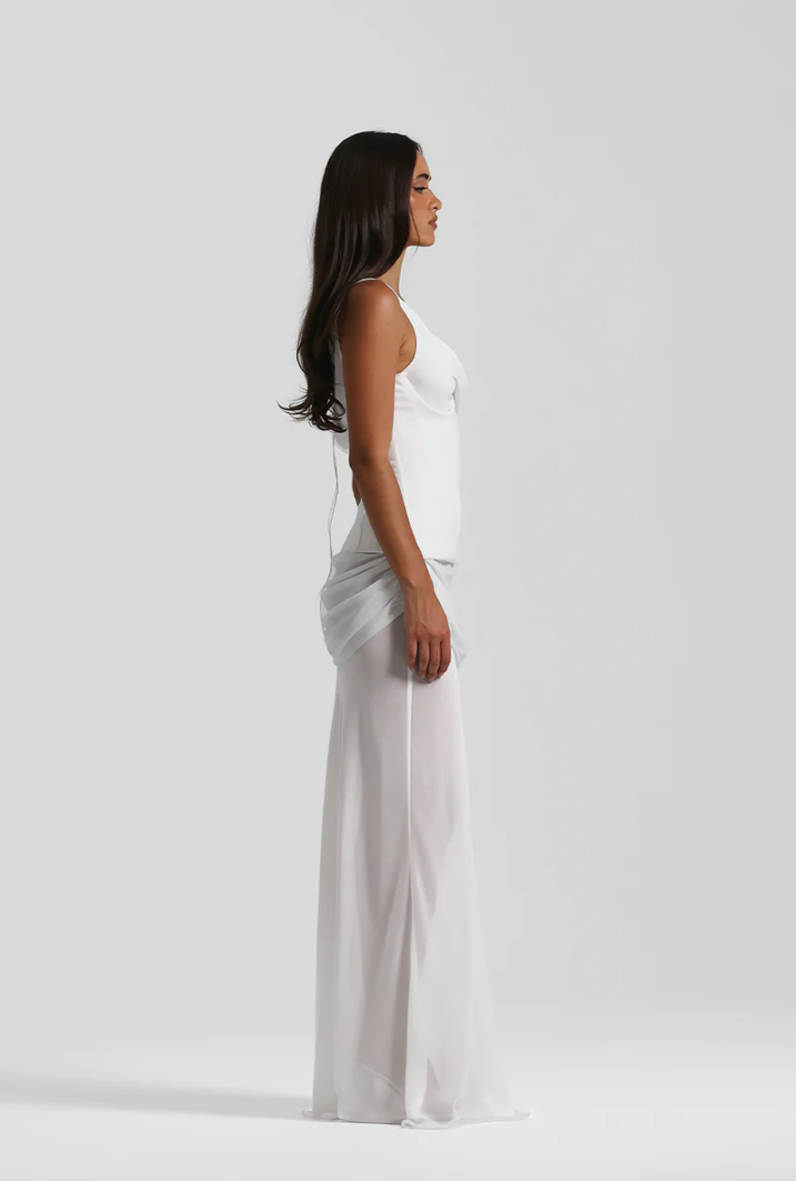 Corset-Style Chiffon Dress Two-Piece White Set