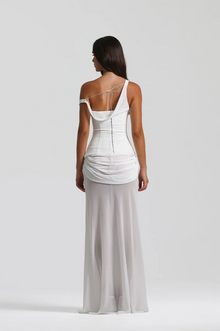 Corset-Style Chiffon Dress Two-Piece White Set