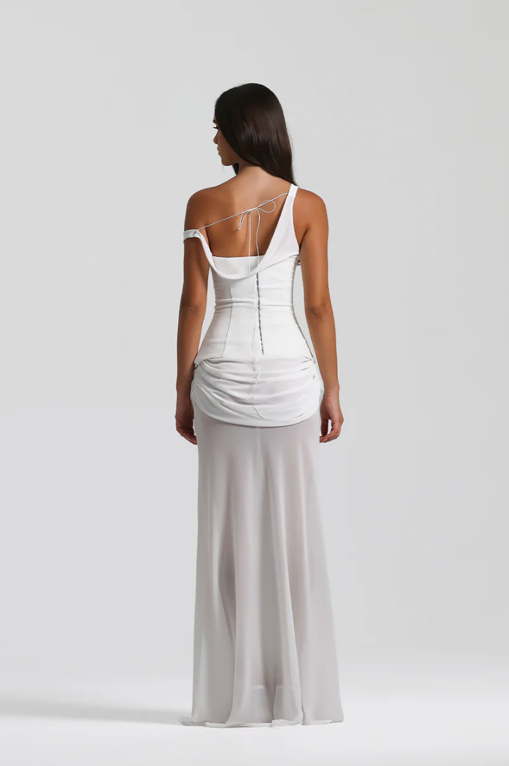 Corset-Style Chiffon Dress Two-Piece White Set