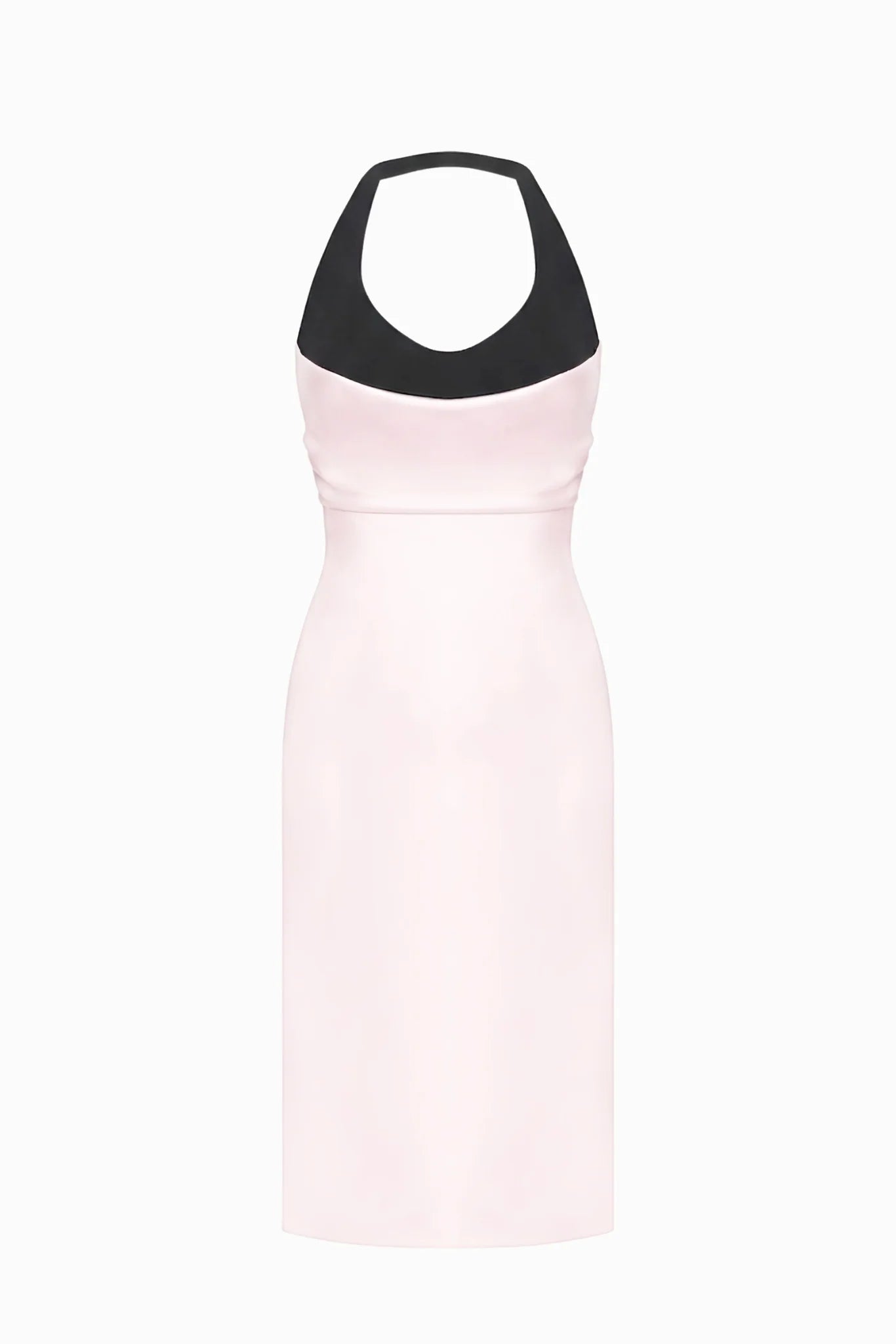 Halter Black-and-Pink Paneled Satin Midi Dress