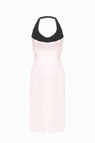 Halter Black-and-Pink Paneled Satin Midi Dress
