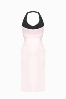 Halter Black-and-Pink Paneled Satin Midi Dress