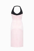 Halter Black-and-Pink Paneled Satin Midi Dress