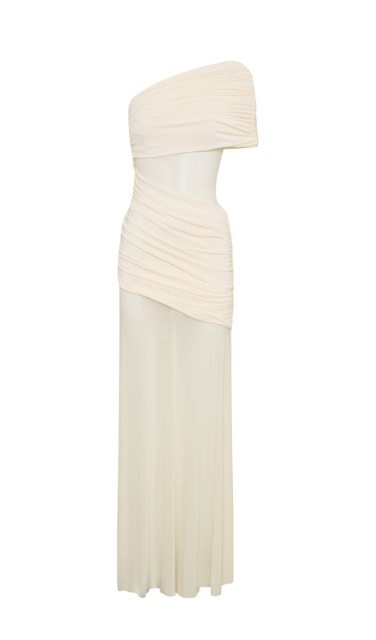 One Shoulder Mesh Maxi Dress