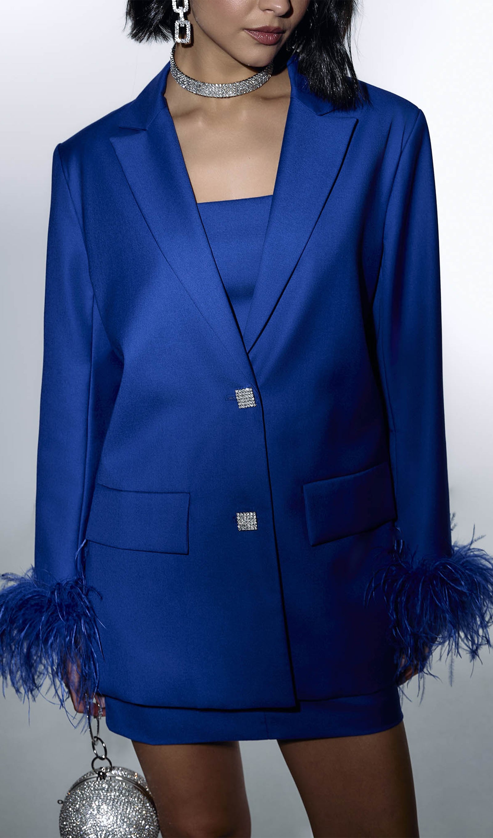 Single Breasted Buttons And Feathers Jacket