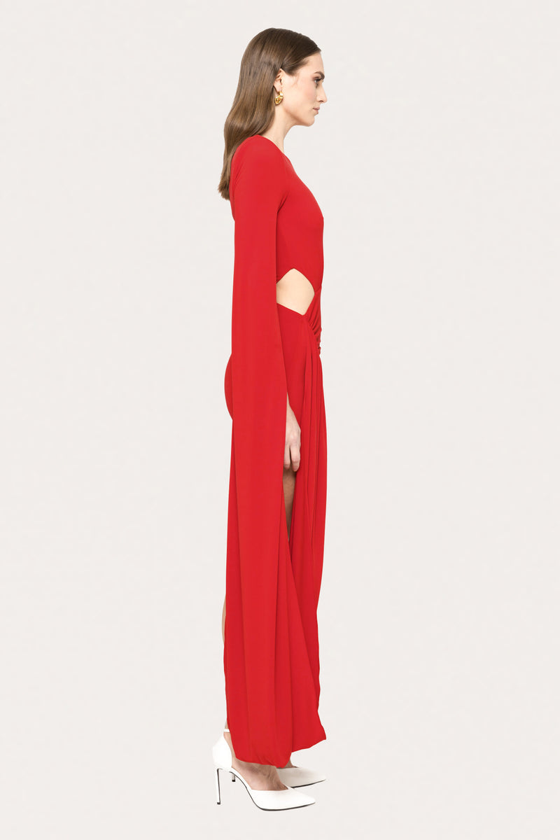 Asymmetric One-Shoulder Waist-Cutout Ruched Draped Mini Dress