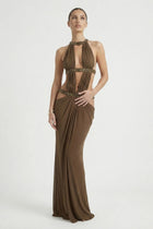 Crew-Neck Sleeveless Cutout Ruched Backless Dress
