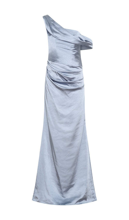 Off Shoulder Satin Maxi Dress