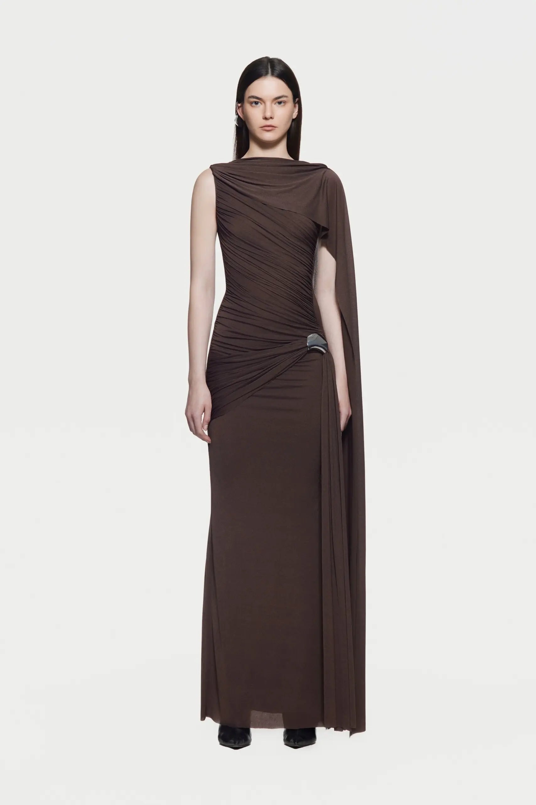 Asymmetrical Draped One-Shoulder Sleeveless Bodycon Dress